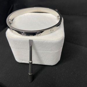 Silver Screw-Accent Bangle Bracelet